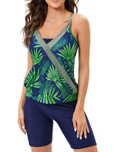 Plus Size Leaf Print Tankini Swimsuit for Women - Modest Open Back, Padded, Vacation Fashion