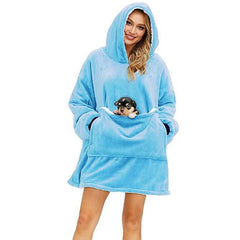 Women's Pajamas Nightgown Wearable Blanket Hoodie Fleece Warm Cartoon Star Long Sleeve Pocket