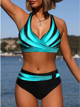 Women's Swimwear Bikini 2 Piece Normal Swimsuit Halter 2 Piece Sexy High Waisted Striped Light Blue Padded V Wire Bathing Suits Sports Vacation Beach Wear