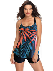 Women's Floral Tankini Swimwear Set - Adjustable, Padded, Classic Style, Blue/Black/Yellow/Navy