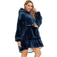 Women's Pajamas Nightgown Wearable Blanket Hoodie Fleece Warm Cartoon Star Long Sleeve Pocket