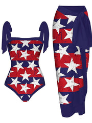 Women's Tie Dye American Flag One Piece Swimsuit