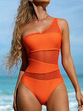 Women's Swimwear One Piece Monokini Normal Swimsuit Mesh Backless Tummy Control Pure Color Orange Bathing Suits New Vacation One-Shoulder