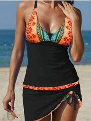Women's Swimwear Swim Dress Normal Swimsuit Ruched Printing Graphic Leopard Black Blue Orange Brown Green Bathing Suits Sports Summer