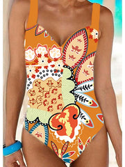 Women's Swimwear One Piece Monokini Bathing Suits Normal Swimsuit High Waisted Print Floral Print Orange Padded V Wire Bathing Suits Sports Vacation Sexy / Strap / New / Strap
