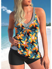 Women's Swimwear Tankini 2 Piece Normal Swimsuit 2 Piece Printing Floral Orange Bathing Suits Sports Beach Wear Summer