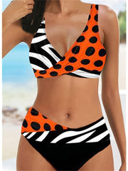 Women's Swimwear Bikini 2 Piece Plus Size Swimsuit Backless Printing High Waisted Striped Dot Green Blue Purple Dark Green Royal Blue V Wire Bathing Suits New Stylish Vacation / Sexy / Geometic