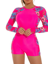Women's Swimwear Rash Guard Diving Normal Swimsuit Modest Swimwear Tummy Control Open Back Printing Leaves Pink Scoop Neck Bathing Suits Sports Vacation Fashion
