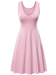 Women's Ruched Pocket V Neck Daily Sleeveless Casual Fit Dress