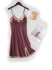 Elegant Women's Satin Lace Backless Mini Dress - Sexy Solid Color Party Wear