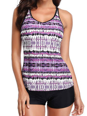 Women's Swimwear Tankini 2 Piece Normal Swimsuit 2 Piece Printing Striped Floral White Yellow Pink Blue Purple Tank Top Bathing Suits Sports Beach Wear Summer