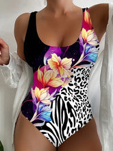 Women's Swimwear One Piece Normal Swimsuit Printing Floral Pink Blue Purple Bodysuit Bathing Suits Sports Beach Wear Summer