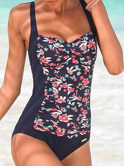 Women's Swimwear One Piece Normal Swimsuit Tummy Control Printing Striped Floral Black White Pink Red Navy Blue Bodysuit Bathing Suits Sports Summer