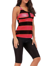 Plus Size Women's Tankini Swimsuit - Red Striped Print, Padded, Scoop Neck, Vacation Fashion