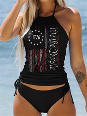 Women's Swimwear Tankini 2 Piece Plus Size Swimsuit Backless Ruched Print Butterfly Dandelion White Black Dark Gray Red Navy Blue Bathing Suits New Sporty Casual / Vacation / Modern / Letter