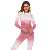 Fashion Fitness Leggings Ombre Seamless Crop Tops For Women Two Piece Set Sportswear Sweatshirt Tracksuit Women Sets - Sheseelady