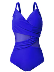 Women's Swimwear One Piece Monokini Bathing Suits Plus Size Swimsuit Pleated for Big Busts Solid Color