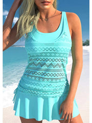 Women's Swimwear Tankini Monokini 2 Piece Normal Swimsuit 2 Piece Cut Out Plain Sky Blue High Neck Bathing Suits Sports Beach Wear Summer