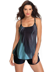 Women's Floral Tankini Swimwear Set - Adjustable, Padded, Classic Style, Blue/Black/Yellow/Navy