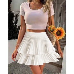 Women's A Line Tutu Above Knee Polyester Black White Pink Skirts Spring & Summer Ruched Patchwork Layered Lined Fashion Vacation Casual Daily