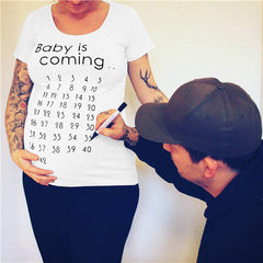 Baby Is Coming Print Women Maternity Clothing Pregnant Short T Shirt Funny Top For Photography Photo Shoot Plus Size - Sheseelady