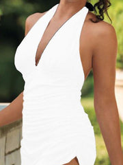 Women's Swimwear Swimdresses Normal Swimsuit Ruched Solid Color Black White Blue Bathing Suits Sports Beach Wear Summer