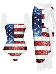 Women's Tie Dye American Flag One Piece Swimsuit