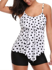 Women's Swimwear Tankini 2 Piece Normal Swimsuit Slim Dot Wine Blue dot Black leaves Red leaves Vintage flowers Bathing Suits New Casual