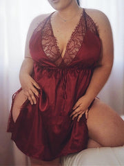 Elegant Women's Satin Lace Backless Mini Dress - Sexy Solid Color Lounge Wear