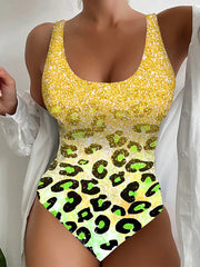 Women's Swimwear One Piece Normal Swimsuit Printing Leopard Yellow Pink Blue Purple Green Bodysuit Bathing Suits Sports Beach Wear Summer
