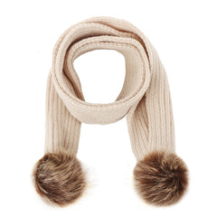 Infant Toddler Knitted Wool Scarf with Pom Poms - Winter Warm Ribbed Design