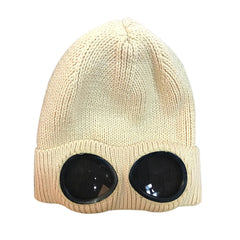 Warm Winter Knitted Beanie with Removable Glasses, Plush Lining, Unisex Ski Cap for Outdoor Activities