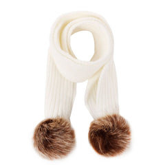 Infant Toddler Knitted Wool Scarf with Pom Poms - Winter Warm Ribbed Design