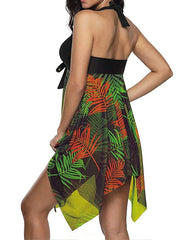 Women's Swimwear Tankini 2 Piece Plus Size Swimsuit Backless Print Bowknot Flower Black Blue Yellow Halter V Wire Bathing Suits