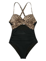 Women's Swimwear One Piece Normal Swimsuit Open Back Printing High Waisted Leopard Floral White Pink Blue Brown V Wire Bathing Suits New Vacation Fashion