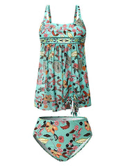 Women's Swimwear Tankini 2 Piece Normal Swimsuit Ruched Print Floral Print Green Padded Strap Bathing Suits Sports Vacation Sexy