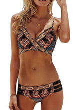 Women's Swimwear Bikini 2 Piece Normal Swimsuit Backless Printing string Hole Geometic Brown V Wire Bathing Suits New Ethnic Style Vacation / Sexy / Vintage / Strap