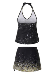 Women's Tankini Swim Dress 2-Piece Halter Swimsuit, Modest Ombre Padded Beachwear, Sports Vacation