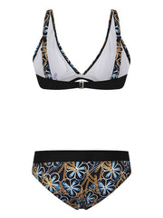 Women's Swimwear Bikini 2 Piece Normal Swimsuit Backless Printing Link / Chain Floral Stripe Black Padded V Wire Bathing Suits Sexy Vacation Sexy / Modern / Strap / New / Padded Bras / Strap
