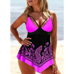 Women's Swimwear Swimdresses Plus Size Swimsuit 2 Piece Printing Graphic Blue Rose Red Bathing Suits Sports Beach Wear Summer