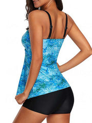Women's Swimwear Tankini 2 Piece Normal Swimsuit 2 Piece Printing Graphic Blue Tank Top Bathing Suits Sports Summer