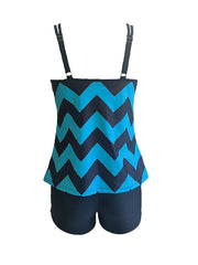 Women's Swimwear Tankini with Shorts / Top Normal Swimsuit Printing Adjustable Waves Stripes / Ripples Blue Camisole Strap