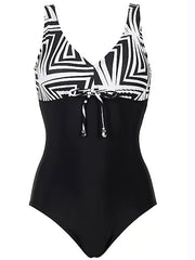Women's Swimwear One Piece Monokini Bathing Suits Normal Swimsuit Modest Swimwear Tummy Control Color Block Striped Black Padded Strap Bathing Suits Sports Vacation Beach Wear