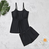 Women's Swimwear Tankini Swim Dress 2 Piece Plus Size Swimsuit 2 Piece Modest Swimwear Slim High Waisted for Big Busts Solid Color Blue Black Black Camisole Padded Strap Bathing Suits Sports Beach