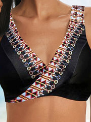 Women's Swimwear Bikini 2 Piece Plus Size Swimsuit Open Back Printing Geometic Black Tank Top V Wire Bathing Suits Sports Vacation Fashion / Sexy / Modern / New