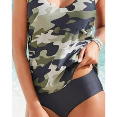 Women's Swimwear Tankini 2 Piece Normal Swimsuit High Waisted Camo Army Green Padded V Wire Bathing Suits Sports Vacation Sexy / Strap / New / Strap