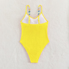 Women's Swimwear Bikini Bathing Suits 2 Piece Normal Swimsuit Patchwork Push Up Buckle Solid Color Plain Yellow Pink Ocean Blue Dark Green Purple Padded Bodysuit Plunge Bathing Suits Sexy Ordinary