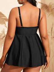 Women's Swimwear Tankini 2 Piece Plus Size Swimsuit Open Back for Big Busts Pure Color Black Camisole Strap Bathing Suits New Vacation Fashion / Modern / Padded Bras