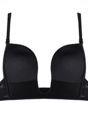 Women's Padded Bras Detachable Straps Demi Cup Shelf Bra Deep U Breathable Pure Color Hook & Eye
