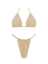 Women's Swimwear Bikini 2 Piece Normal Swimsuit Backless 2 Piece string Pure Color Beige Halter V Wire Bathing Suits New Vacation Fashion